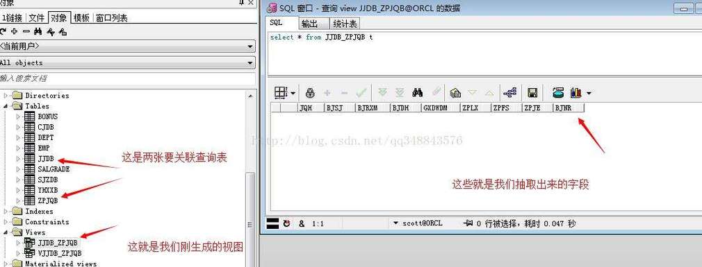 oracle查询表视图
