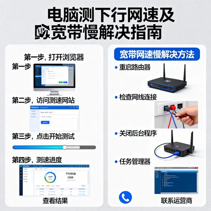 电脑如何测下行网速？宽带网速慢怎么解决