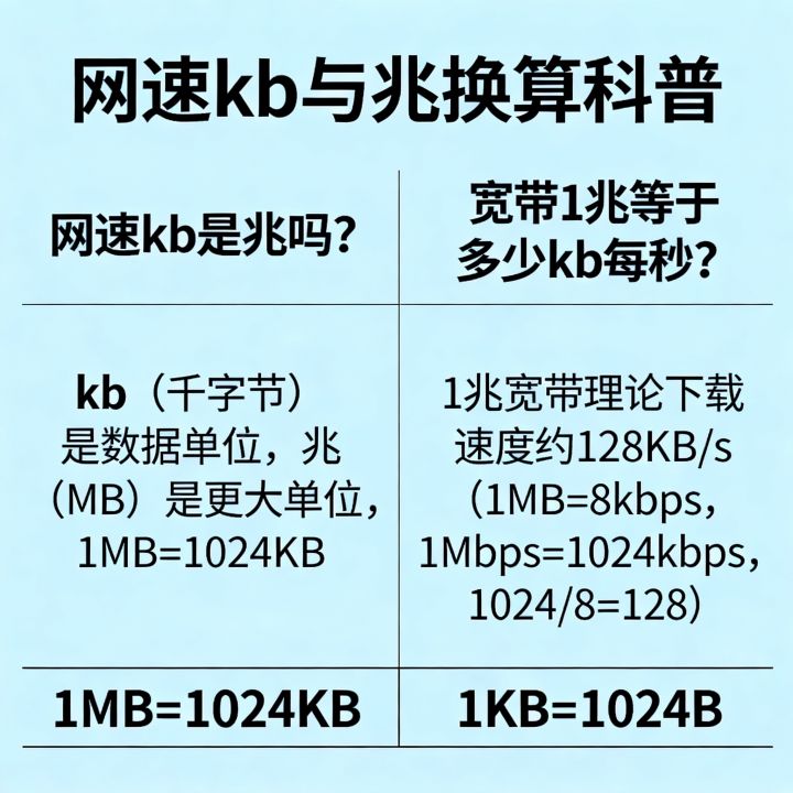 网速kb是兆吗，宽带1兆等于多少kb每秒网速换算？
