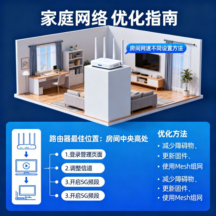 房间网速不同怎么设置，路由器放哪里信号好，如何优化网络