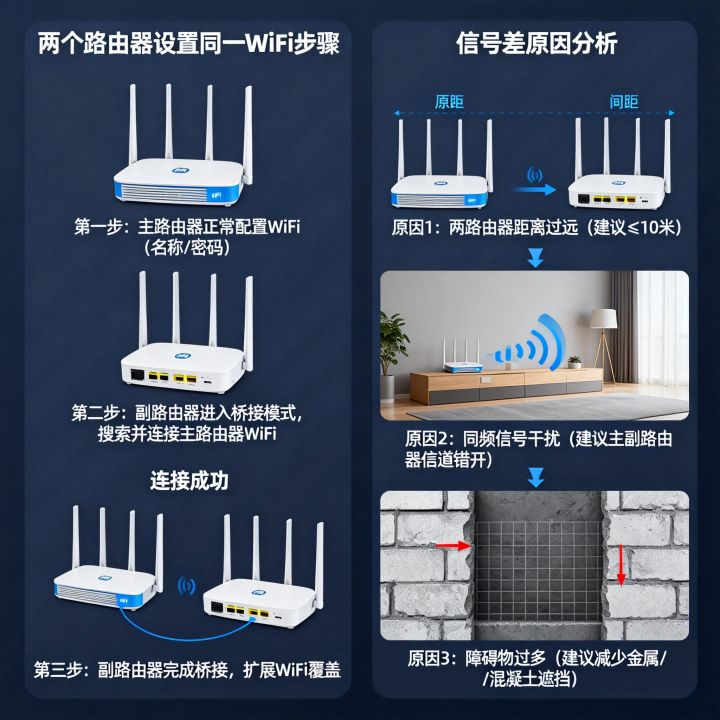 两个路由器怎么设置同一个wifi,为什么两个路由器同一个wifi信号差 两个路由器怎么设置同一个wifi,为什么两个路由器同一个wifi信号差