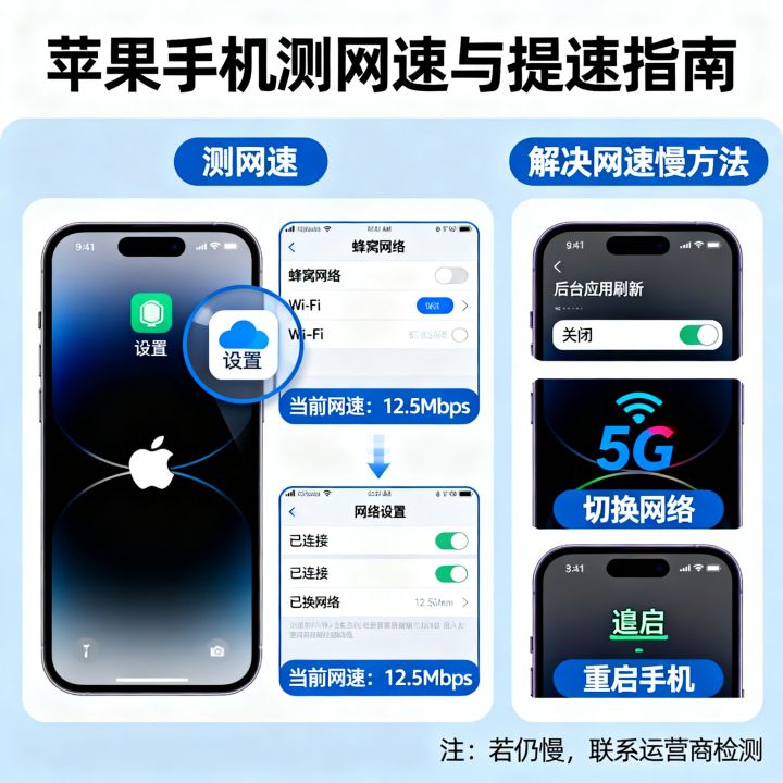 苹果手机怎么测网速，手机网速慢怎么办