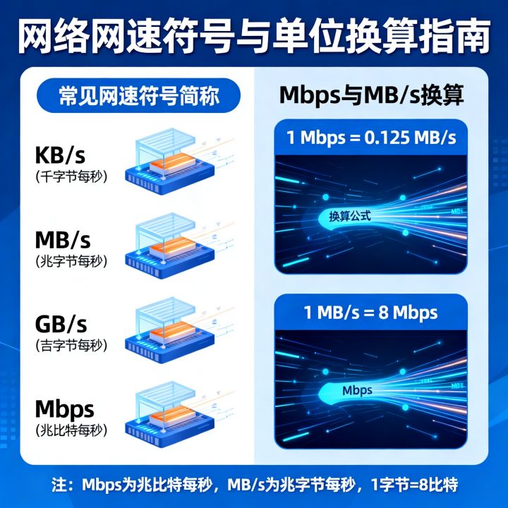 网络网速符号简称有哪些？网速单位Mbps和MB/s怎么换算