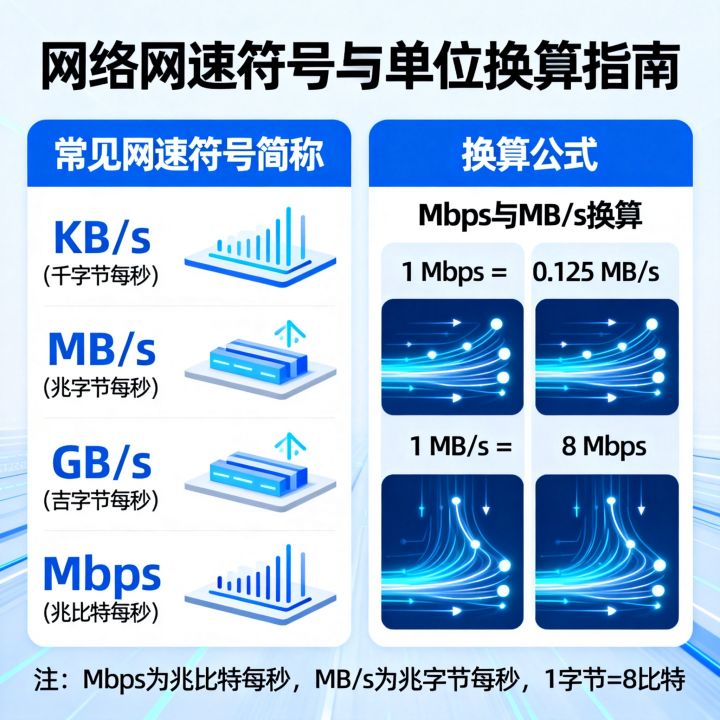 网络网速符号简称有哪些？网速单位Mbps和MB/s怎么换算