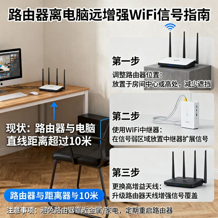 路由器离电脑远怎么办，如何增强WiFi信号？