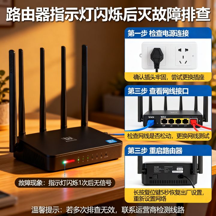 路由器亮了一下又灭怎么回事，路由器指示灯闪烁一下就没信号怎么办