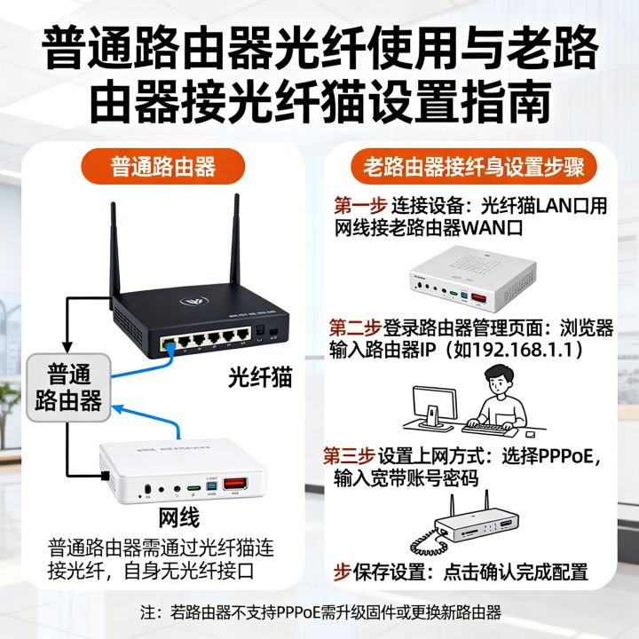 普通路由器能用光纤吗，老路由器接光纤猫怎么设置？