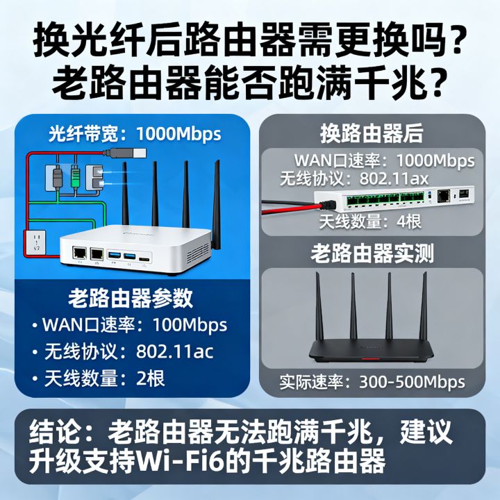 换光纤后路由器要换吗，不换老路由器能跑满千兆吗