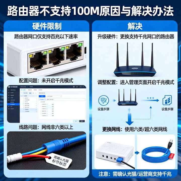 路由器不支持100m怎么办，路由器不支持100m是什么原因