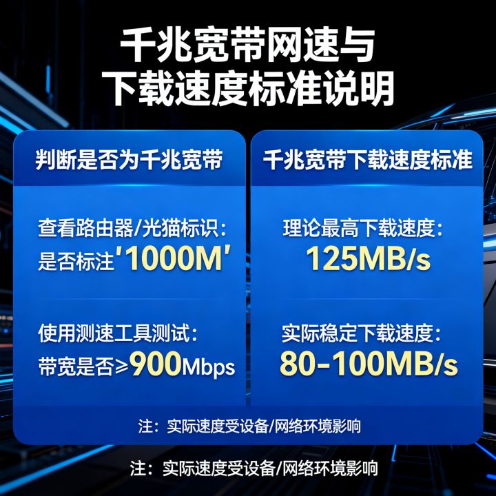 网速是不是千兆宽带，千兆宽带下载速度标准是多少？