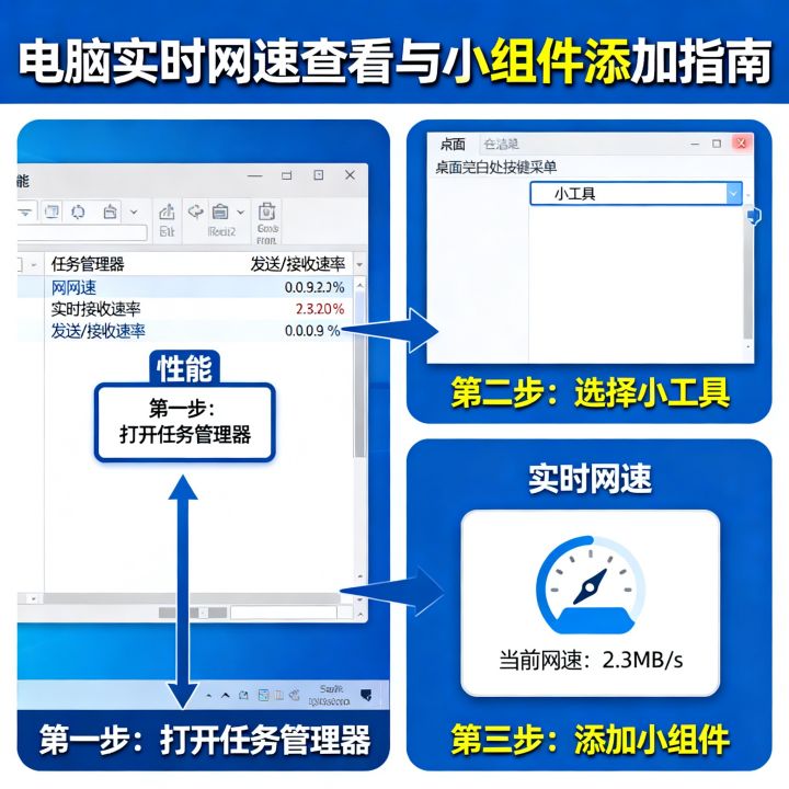 电脑怎么看实时网速？pc实时网速小组件怎么添加