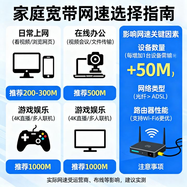 宽带办多少网速合适，家庭用多少兆宽带不卡