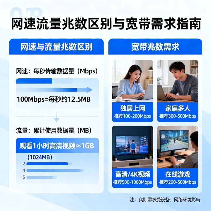 网速流量兆数区别是什么，宽带多少兆才够用？