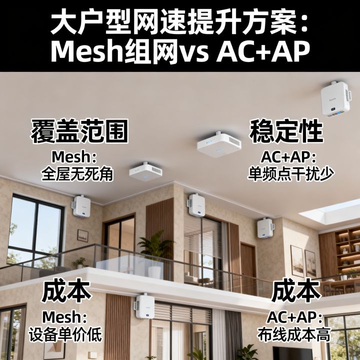 大户型网速变快怎么实现？Mesh组网和AC+AP哪个好？