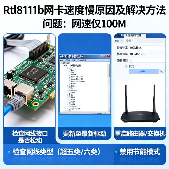 8111b网卡网速为什么只有100m？rtl8111b网卡速度慢怎么解决