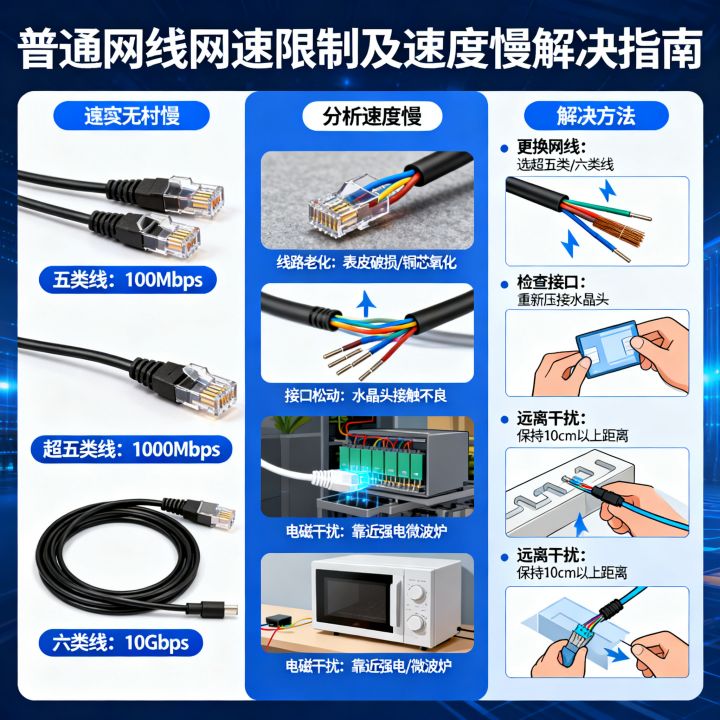 普通网线的网速限制是多少？网线速度慢原因及解决方法