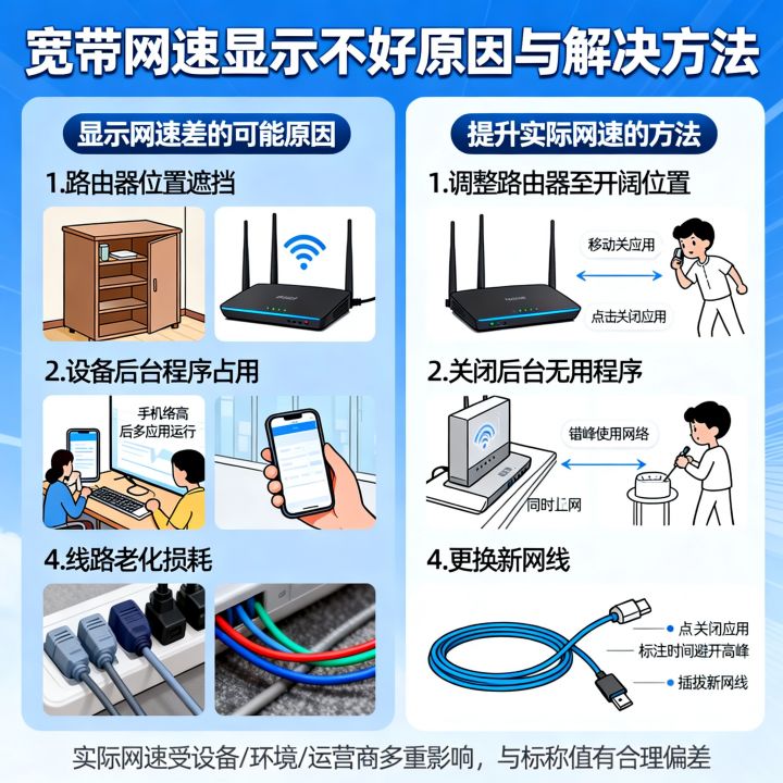 宽带网速显示不好怎么办，为什么实际网速和标称不符