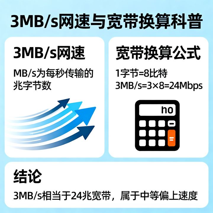 3MB/s网速算快吗，相当于多少兆宽带？