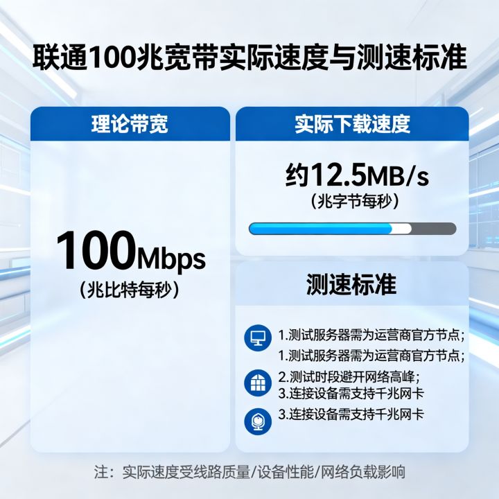 联通100兆的网速实际能达到多少，宽带测速标准是怎样的