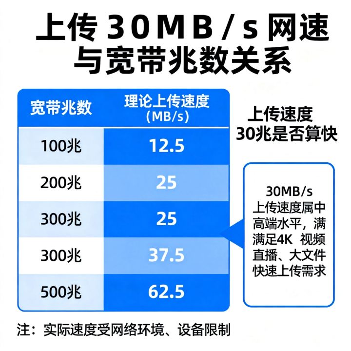 上传30mb网速是多少兆宽带？上传速度30兆算快吗