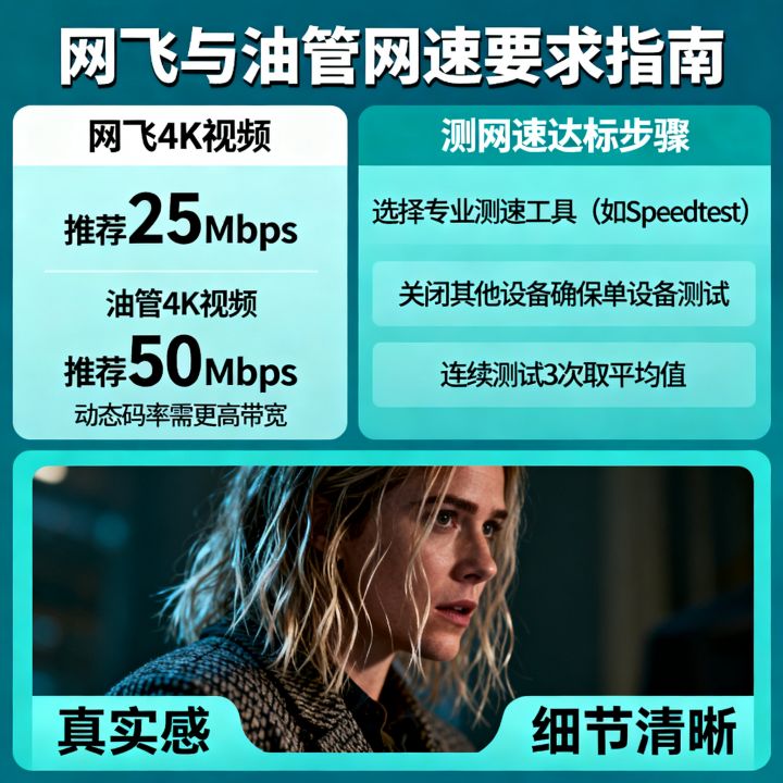 网飞和油管对网速有什么要求？看4K视频需要多少兆宽带，怎么测网速达标