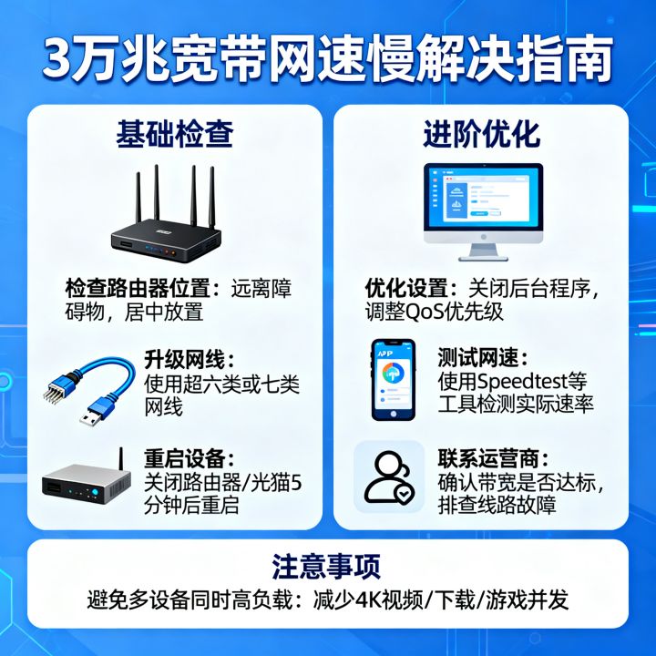 怎么提高网速3万兆？3万兆宽带网速慢怎么解决？