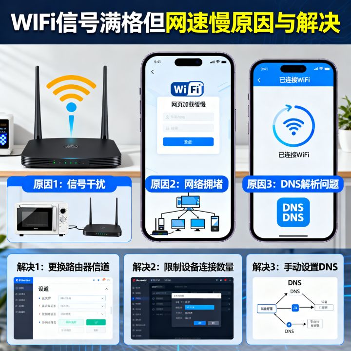 WiFi信号满格网速却慢怎么办，为什么WiFi网速好但打开网页卡？