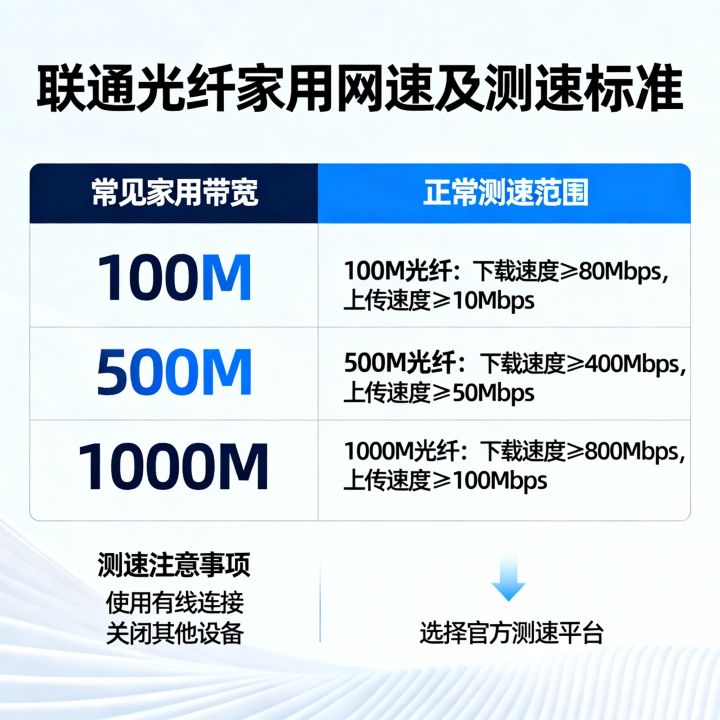 联通光纤家用网速多少，宽带测速多少算正常？