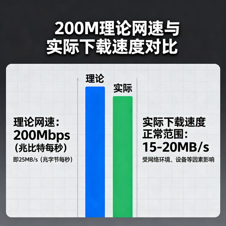 200m理论网速是多少，实际下载速度多少正常？