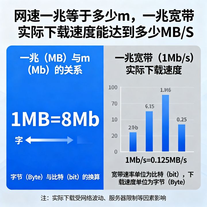 网速一兆等于多少m，一兆宽带实际下载速度能达到多少MB/S