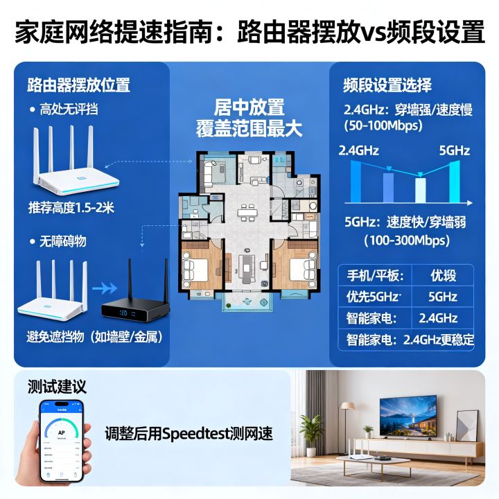 家里网络怎么调整网速？路由器摆放位置和频段设置哪个更有效