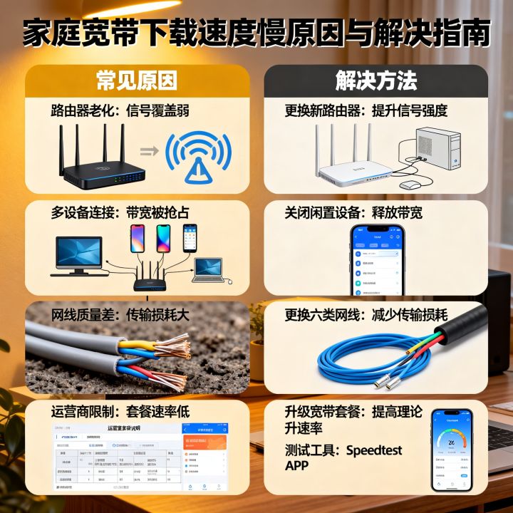 家里网速下载那么慢怎么办，家庭宽带下载速度慢是什么原因？