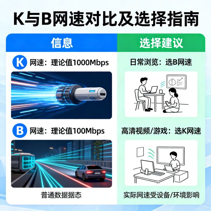 K的网速和B的网速哪个好一些，网速快慢怎么选更合适