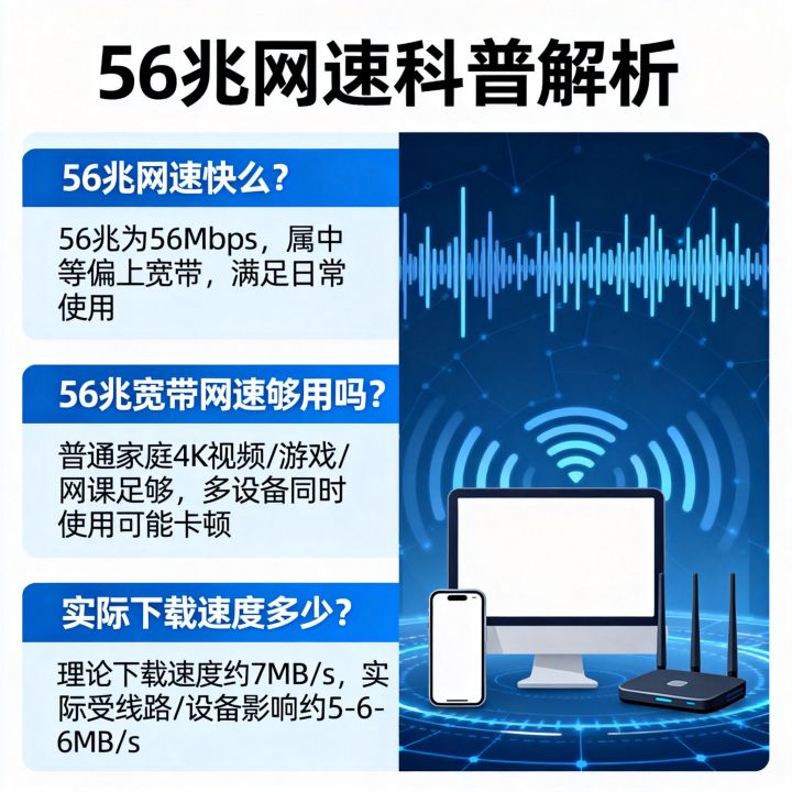 56兆网速快么？56兆宽带网速够用吗，实际下载速度多少