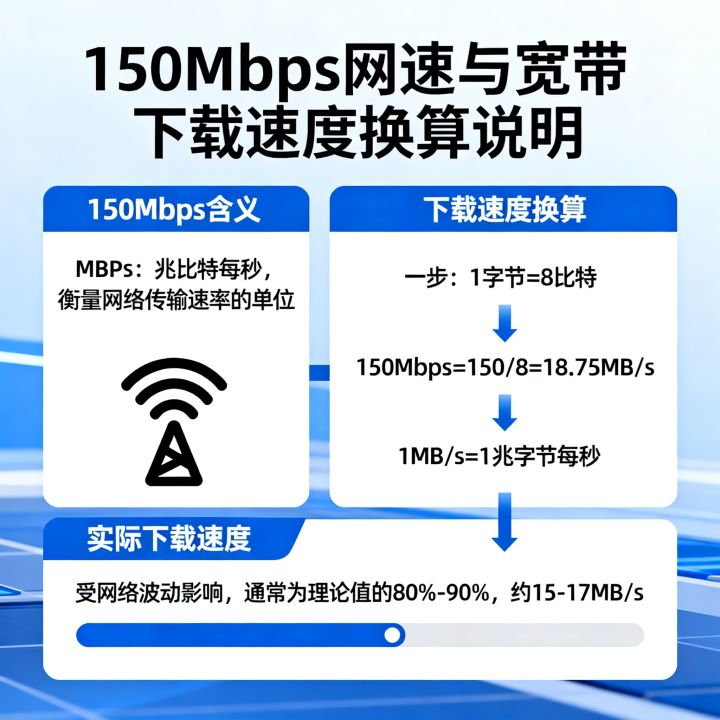 150mbs是多少网速，宽带下载速度换算成多少兆？