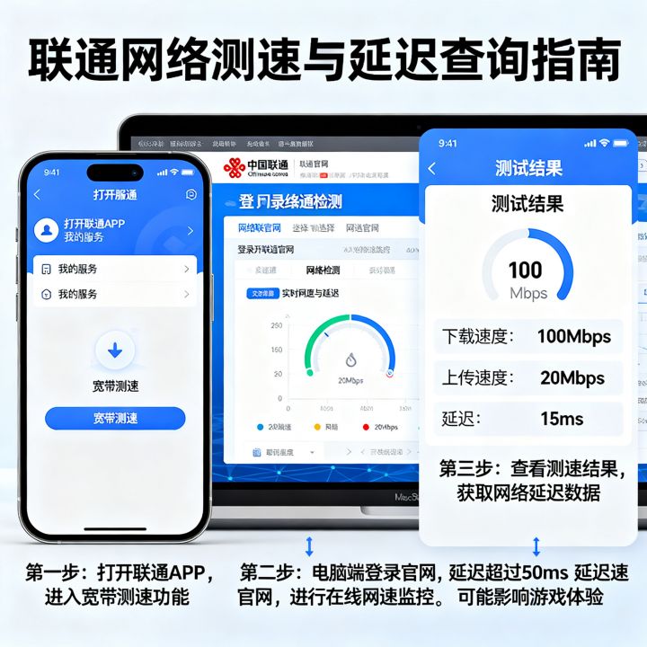 联通在线网速监控怎么用？宽带测速方法，联通网络延迟查询技巧