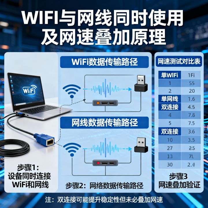 wifi和网线可以同时用吗，网速会叠加吗？