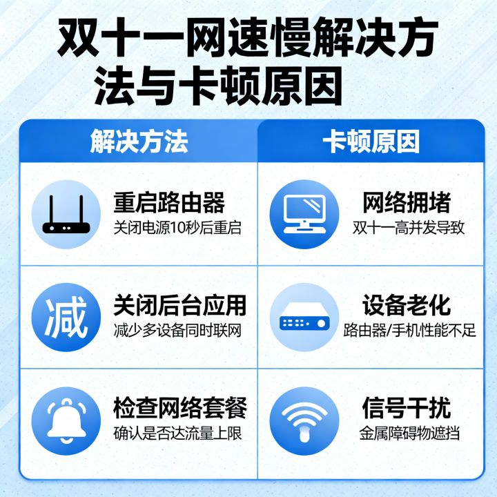 双十一网速略慢怎么解决，网络卡顿是什么原因