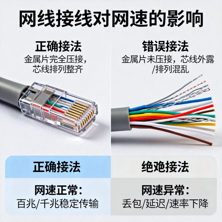 网线接线影响网速嘛，网线接法不对会影响网速吗