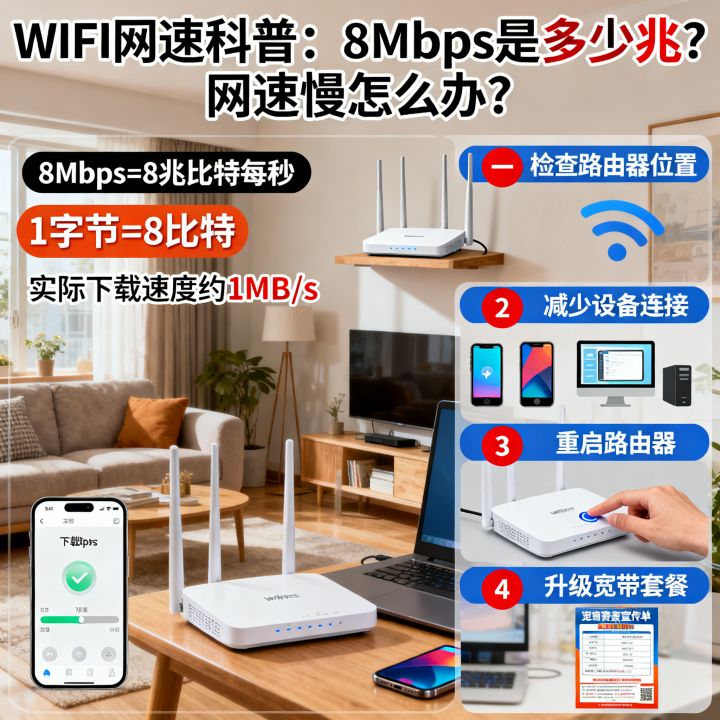 wifi网速8Mbps是多少兆？网速慢怎么解决