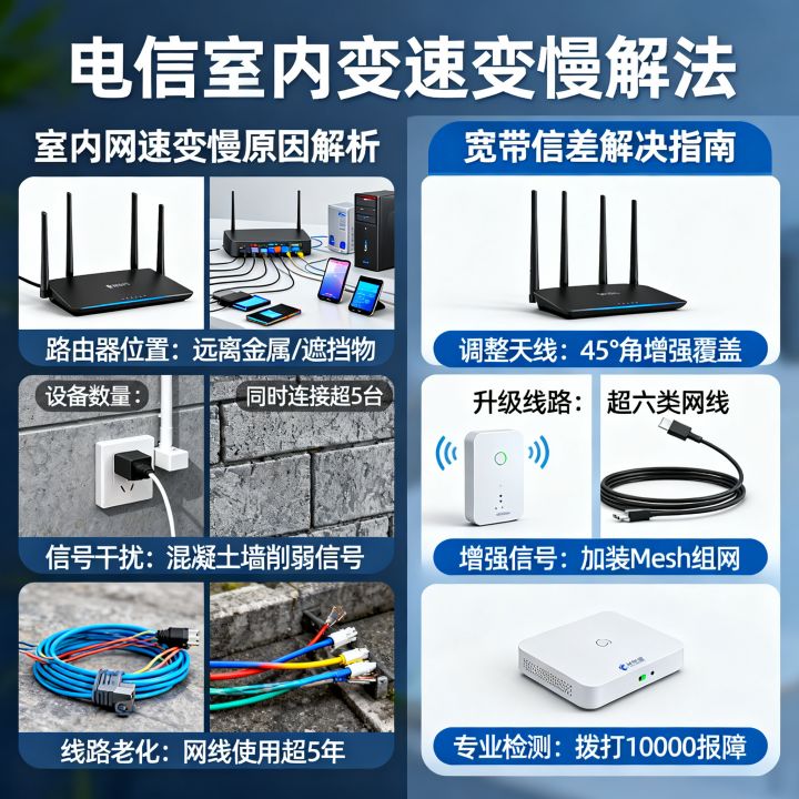 电信室内网速变慢的原因是什么，宽带信号差怎么解决？