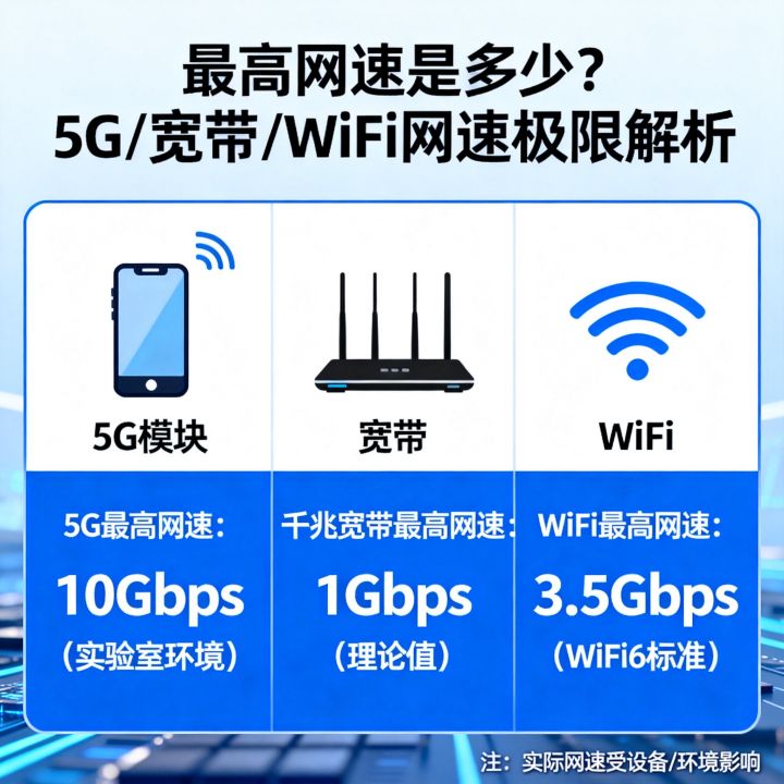 最高网速是多少？5G、宽带、WiFi网速极限到底有多快，最高网速是多少_5G最高网速_千兆宽带最高网速_WiFi最高网速_网速上限