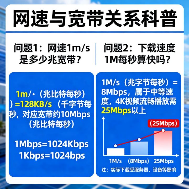 网速1m/s是多少兆宽带，下载速度1M每秒算快吗？