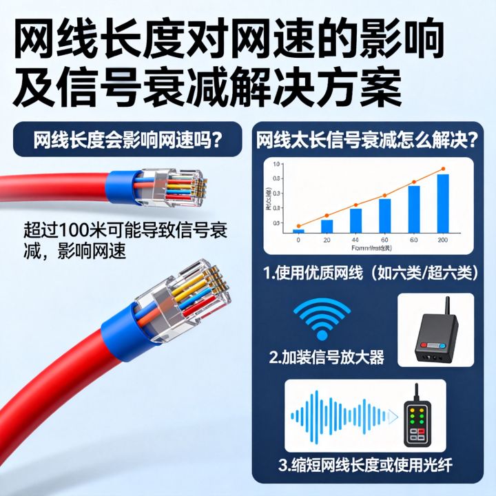 网线长度会影响网速吗？网线太长信号衰减怎么解决？