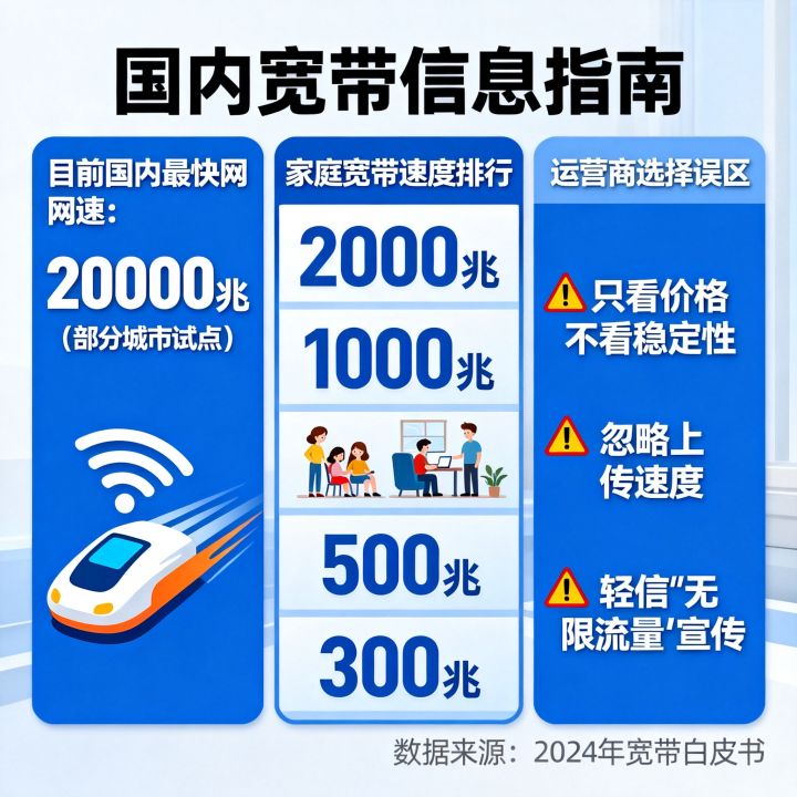 目前国内最快网速是多少兆，家庭宽带速度排行，运营商选择的误区有哪些