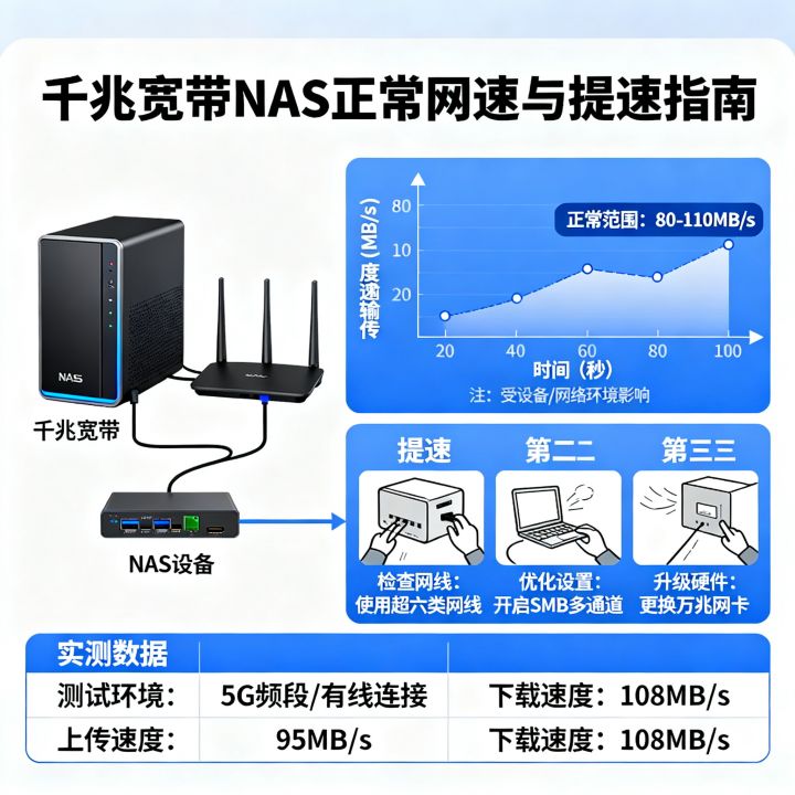 千兆宽带NAS的网速多少算正常，怎么提升速度？