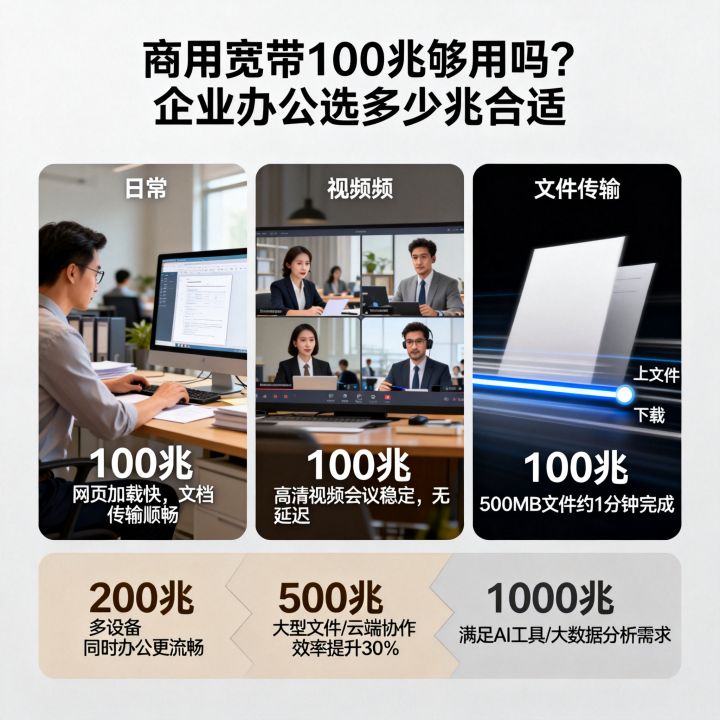 商用宽带一百兆网速够用吗？企业办公选多少兆合适