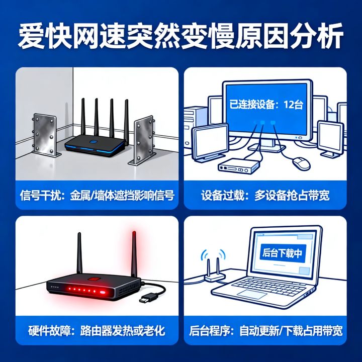 爱快突然网速变慢怎么回事？为什么网速突然下降