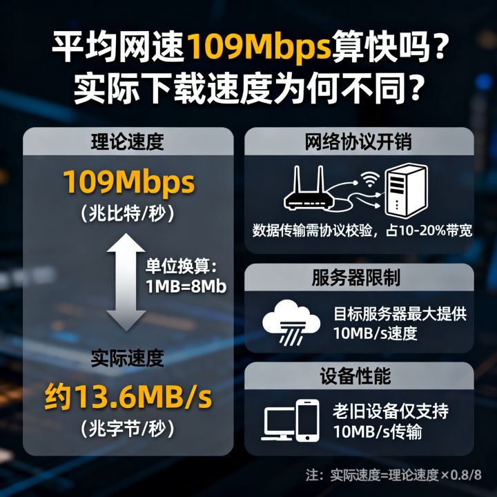 平均网速109mbps算快吗，为什么实际下载速度没那么快？