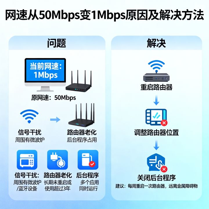 网速从50变成1是怎么回事，网速突然变慢怎么解决？